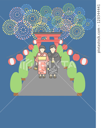 Illustration of a couple watching fireworks 128344441
