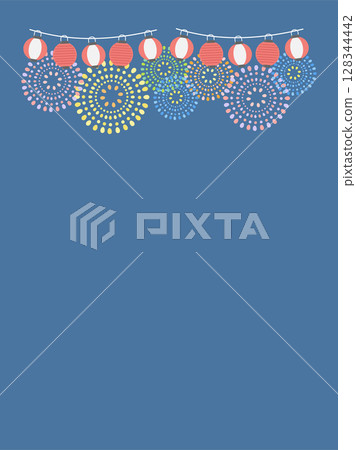 煙火，燈籠，夏日節日，框架，插圖 128344442