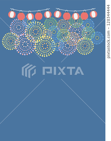Fireworks, lanterns, summer festival, frame, illustration 128344444