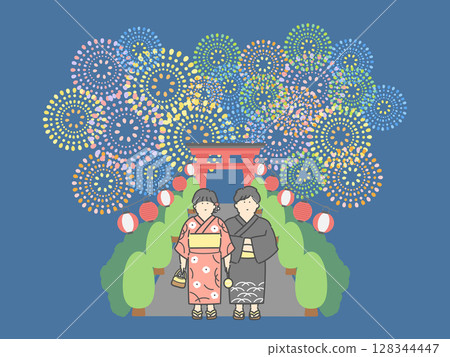 一對情侶看煙火的插圖 128344447