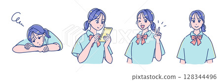 動漫風格的女孩臉部表情集 128344496