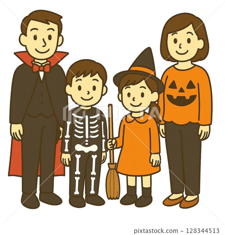 Illustration of a family dressed up for Halloween 128344513