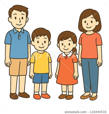 Illustration of a family lined up in casual summer clothes 128344516