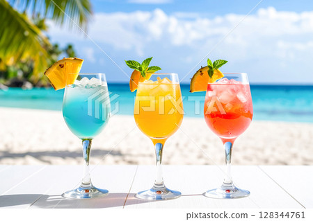 夏日海灘和熱帶飲品 128344761