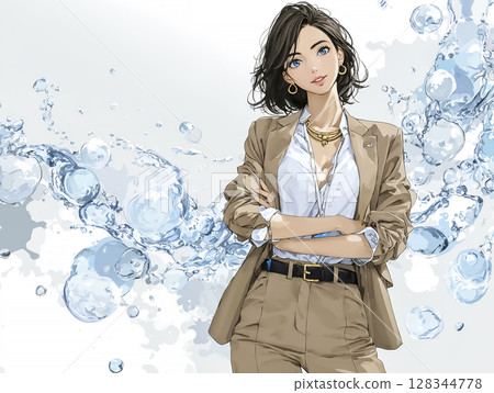 女商人的插圖-帶有水圖像的抽象的背景 128344778