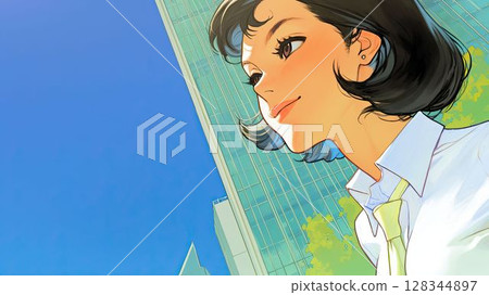 Refreshing blue sky and smiling business woman_2 128344897