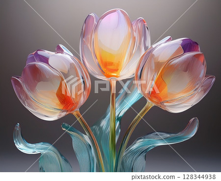 Transparent glass tulip flower Transparent glass tulip flower 128344938