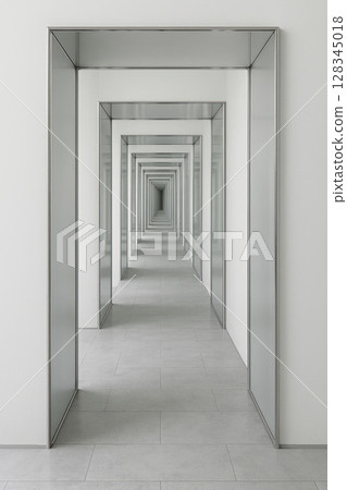 The perspective of an endless corridor of mirrored frames. The perspective of an endless corridor of mirrored frames. 128345018
