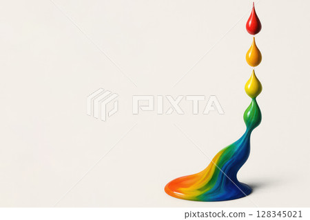 Drops of paint form a rainbow sculpture. Space for text. 128345021