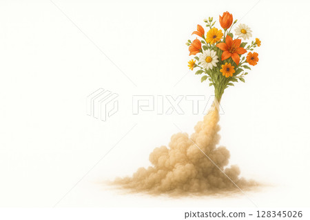 A bright bouquet takes off like a rocket, leaving a light trail. Space for text. A bright bouquet takes off like a rocket, leaving a light trail. Space for text. 128345026