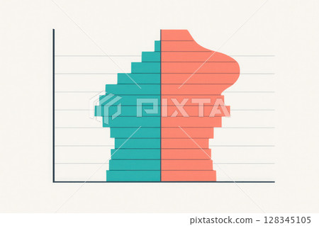 Disproportion between men and women in the age pyramid. Disproportion between men and women in the age pyramid. 128345105