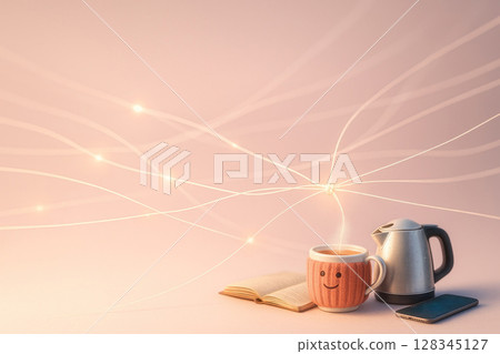 Pink nets of light on a bright background. Space for text. 128345127