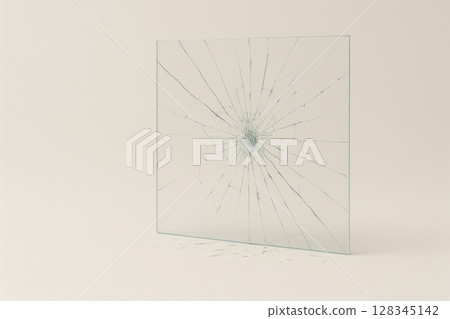 Broken glass with radial cracks on a light background. 128345142