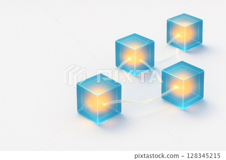 Glowing blocks connected by lines. Space for text. 128345215