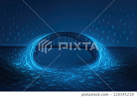 A bridge of digital flows in the virtual world. A bridge of digital flows in the virtual world. 128345219