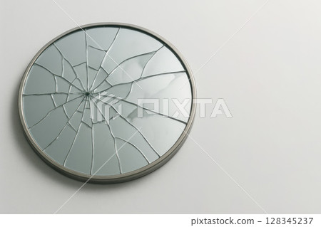 Scattered fragments of a broken mirror on a gray background. Space for text. Scattered fragments of a broken mirror on a gray background. Space for text. 128345237
