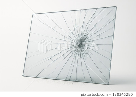 Crack in the glass with the epicenter of impact. Space for text. Crack in the glass with the epicenter of impact. Space for text. 128345290