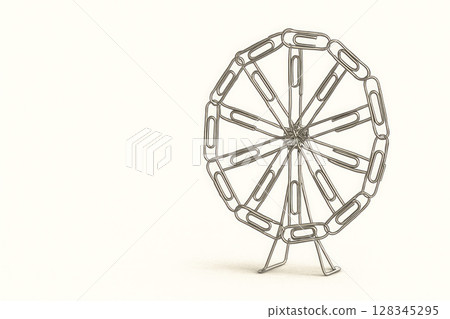 A Ferris wheel made of paper clips is a symbol of imagination and creativity. Space for text. A Ferris wheel made of paper clips is a symbol of imagination and creativity. Space for text. 128345295