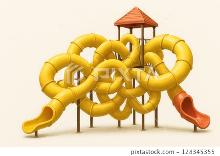 A slide with tangled pipes, a children's riddle and a challenge. Space for text. 128345355