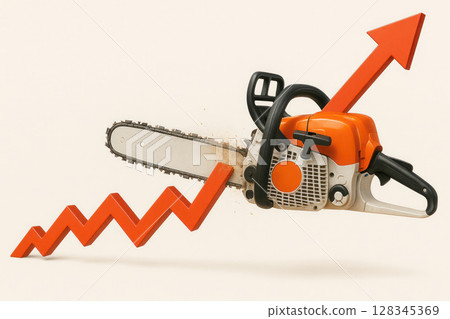 Chainsaw cuts through the growth graph. Space for text. Chainsaw cuts through the growth graph. Space for text. 128345369