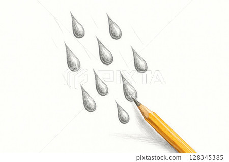A pencil creates a drawn rain. Space for text. A pencil creates a drawn rain. Space for text. 128345385