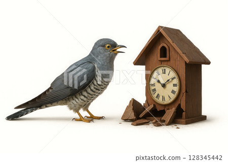The cuckoo stands next to the broken clock. The cuckoo stands next to the broken clock. 128345442