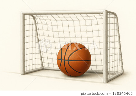 A basketball in a football goal. 128345465