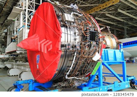 [Tokyo] Airplane jet engine 128345479