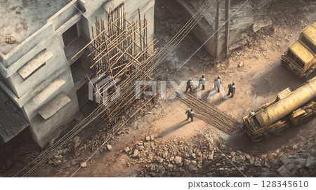正在施工的建築工地圖片 128345610
