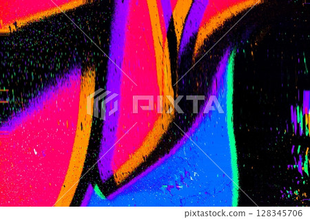 Funky Acid Glitch Pattern in Neon Blue, Pink, Orange for 80s, Retro Aesthetic 128345706