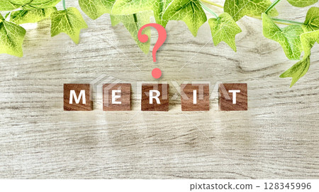 Wooden cube with word MERIT and question mark on white board background Wooden cube with word MERIT and question mark on white board background 128345996