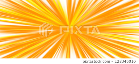 Sunburst radial orange light rays background. Orange Sunbeams, Dynamic explosion of glowing energy for summer, comics, holiday designs, posters, banners. Bright festive backdrop. Vector illustration. 128346010