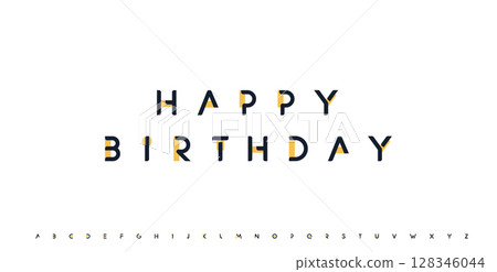 Happy birthday lettering, inspirational quote, motivational phrase. Futuristic geometric alphabet logo font. Vector illustration 128346044