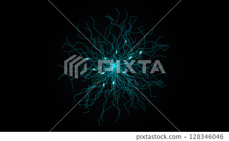 Neural Network Lines with Signal Glow Points On Black Background. Futuristic Tech And Brain-Inspired Concept Design for Data Science, Neuro Lab, AI Tech, Machine Learning. Vector Illustration 128346046