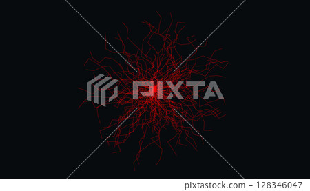 Abstract Red Neural Network Lines Radiating From Center On Black Background. Futuristic Tech And Brain-Inspired Concept Design for Science, Medicine, AI Tech, Machine Learning. Vector Illustration Abstract Red Neural Network Lines Radiating From Center On Black Background. Futuristic Tech And Brain-Inspired Concept Design for Science, Medicine, AI Tech, Machine Learning. Vector Illustration 128346047