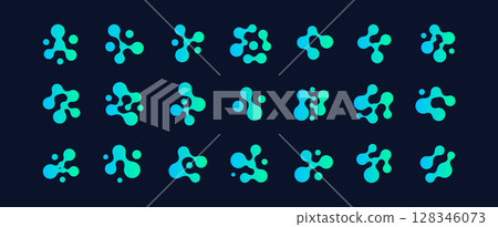 Futuristic Biotech Logos With Blue Green Gradient Molecular Shapes On Dark Background, Perfect For Science, Medical, Or Technology Branding. Vector Illustration Futuristic Biotech Logos With Blue Green Gradient Molecular Shapes On Dark Background, Perfect For Science, Medical, Or Technology Branding. Vector Illustration 128346073