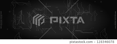 Data Architecture Background With Circuit Lines. Dark minimal tech design perfect for analytics, IT systems, and software structures. Elegant futuristic pattern with clear layout. Vector illustration. 128346078