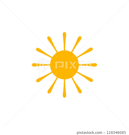 Sun Logo Long Rays Summer Symbol for July vacation graphics, tropical heat visuals, boho henna-style designs, sunny weather forecast, kids holiday branding, and seasonal projects. Vector Illustration 128346085