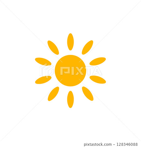 Sun Logo Flower Petal Boho Symbol for sunny day visuals, henna-inspired motifs, summer season designs, tropical vacation branding, kids holidays, and warm weather festival. Vector Illustration. 128346088