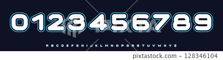 Bold numeric font, rounded outlined numbers and letters for sport team jersey, tshirt, esports scoreboard. Numerals with gamer energy, competition spirit. E-sport digits. Vector typeset. Bold numeric font, rounded outlined numbers and letters for sport team jersey, tshirt, esports scoreboard. Numerals with gamer energy, competition spirit. E-sport digits. Vector typeset. 128346104
