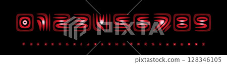 Font Logo Numbers Numeric Alphabet Typography Design Vector Type Typeface. Bold geometric maze digits with futuristic rounded style for esport, uniforms, badges, scoreboards. Vector illustration Font Logo Numbers Numeric Alphabet Typography Design Vector Type Typeface. Bold geometric maze digits with futuristic rounded style for esport, uniforms, badges, scoreboards. Vector illustration 128346105