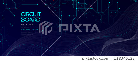 Circuit Board BG, Big Data Processing, Glow Grid Wavy Lines Backdrop. Futuristic Neural Network Flow On Dark Blue Tech Background for AI, Machine Learning And Cyber Concepts. Vector Illustration. Circuit Board BG, Big Data Processing, Glow Grid Wavy Lines Backdrop. Futuristic Neural Network Flow On Dark Blue Tech Background for AI, Machine Learning And Cyber Concepts. Vector Illustration. 128346125