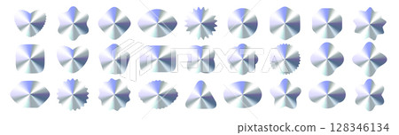 Glossy Chrome Stickers, Metallic Gradient Labels, Shiny Empty Shapes with Polished Surface, Holographic Frames for Logo, Badge, Promo, UI Elements. Vector Illustration Glossy Chrome Stickers, Metallic Gradient Labels, Shiny Empty Shapes with Polished Surface, Holographic Frames for Logo, Badge, Promo, UI Elements. Vector Illustration 128346134