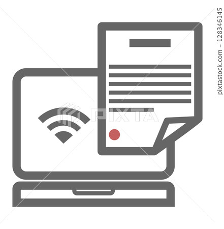 Laptop and internet communication documents icon 128346145