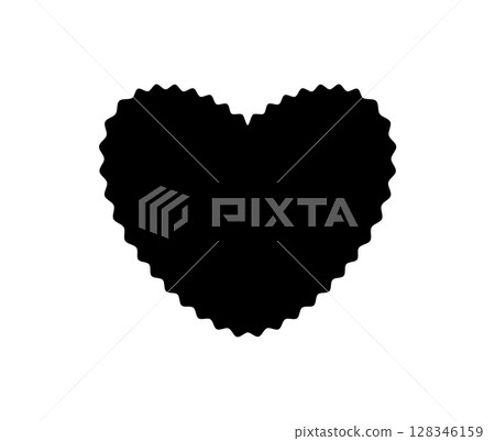 Black Sticker Logo Tag Emblem. Label Shape for Badge Design, Sale Offer, Original Product Mark, Branding Element. Black Scalloped Heart Silhouette. Vector Illustration. Black Sticker Logo Tag Emblem. Label Shape for Badge Design, Sale Offer, Original Product Mark, Branding Element. Black Scalloped Heart Silhouette. Vector Illustration. 128346159
