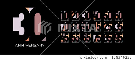 Pastel nude birthday anniversary numbers for jubilee. Stylish soft tones for celebration design, wedding cards, years milestone branding, fashion visuals. Feminine premium layout. Vector illustration 128346233