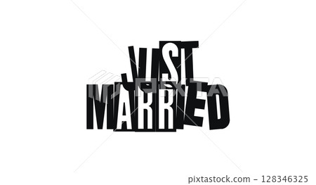 Just married wedding quote design. Ideal for banners, cards, newlywed t-shirts, love celebration gifts, or social media graphics. Vector illustration. Just married wedding quote design. Ideal for banners, cards, newlywed t-shirts, love celebration gifts, or social media graphics. Vector illustration. 128346325