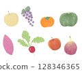 Set of hand-drawn illustrations of autumn vegetables and fruits 128346365