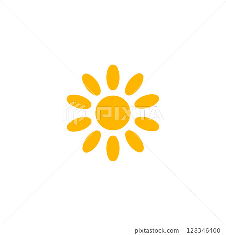 Sunny Icon With Floral Look. Great For Summer Vacation Themes, July Heat, June Holidays, Family Travel, And Kids Summer Breaks. Warm And Playful Feel. Vector Illustration. 128346400