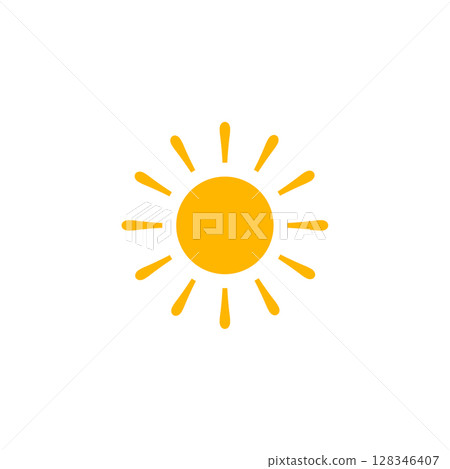 Sun Icon Long Rays Flat Design. Great For Weather UI, Solar Energy, Summer Concepts, And Bright Interface Elements. Clean Modern Shape. Vector Illustration. 128346407